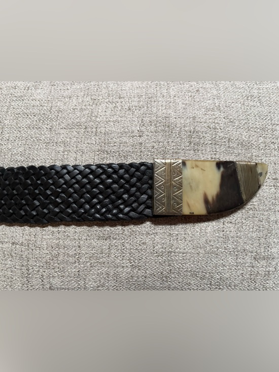 Unique Braided Black Leather Belt with Horn and Silver Accent Buckle main image 4